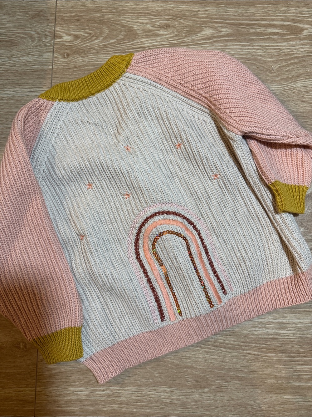 Wild Wawa Kids Cream & Pink Rainbow Knit Sweater